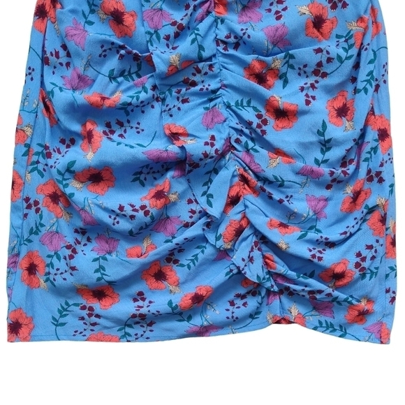 ASTR The Label Blue Floral Cinched Ruffle Long Sleeve Mini Dress Romantic - Picture 4 of 10